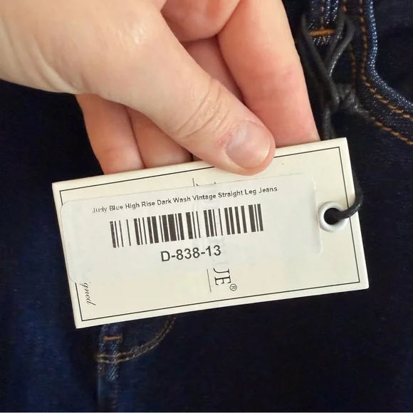 NWT Judy Blue Straight Leg Jeans 13/31 Blue Dark Wash High Rise Stretch Raw Hem - Picture 3 of 16